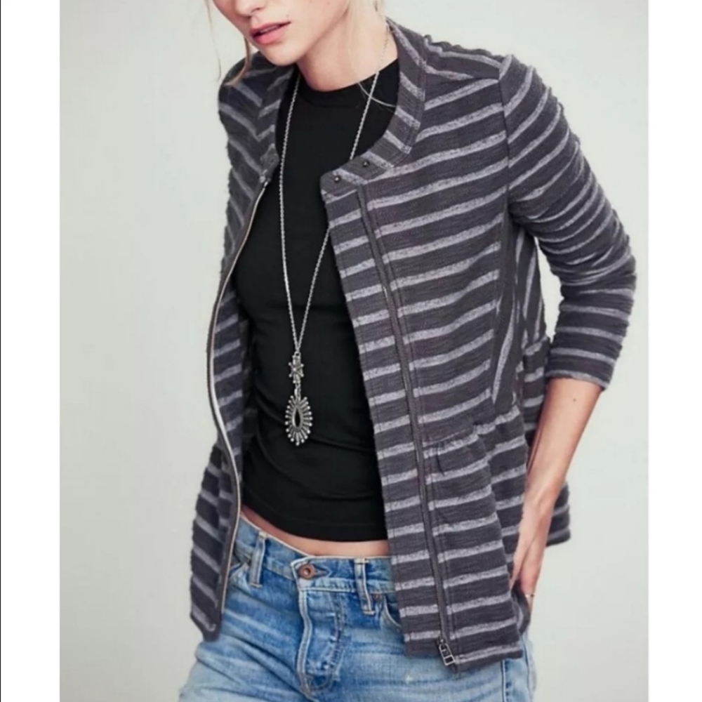 Free People Stripe Peplum Jacket
